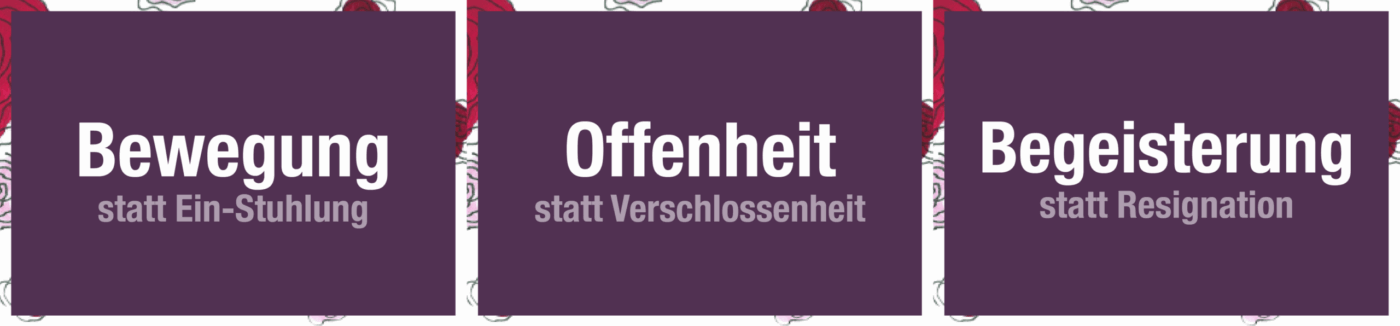 Bewegung statt Ein-Stuhlung; Offenheit statt Verschlossenheit; Begeisterung statt Resignation